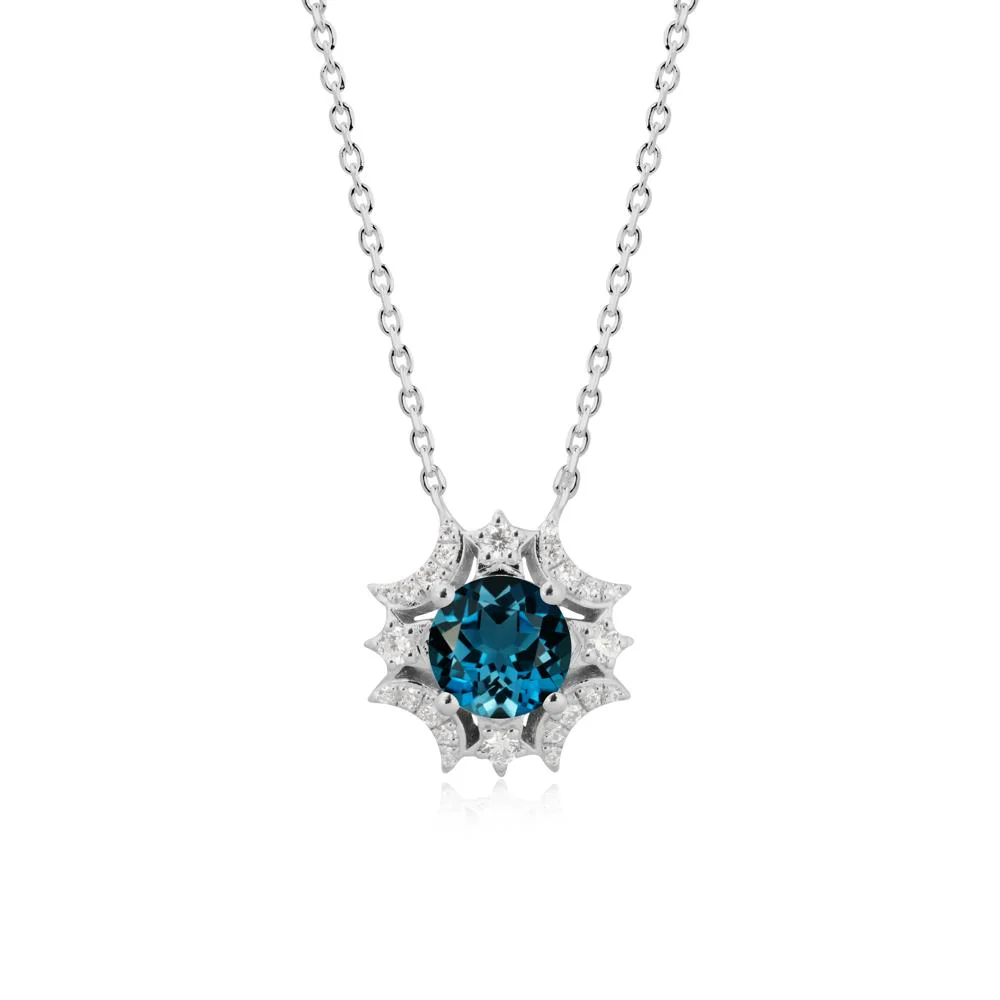 Round London Blue Topaz Celestial Star Pendant Necklace - Image 8
