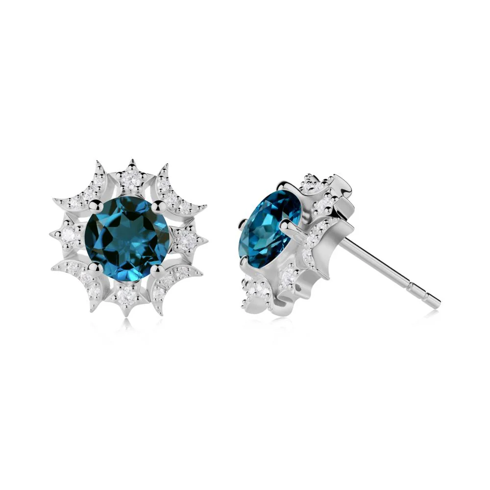 Round London Blue Topaz Celestial Star Stud Earrings - Image 3