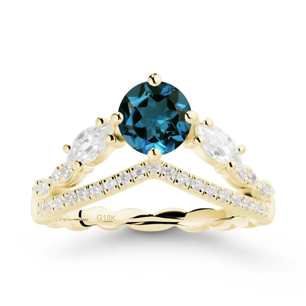 Round London Blue Topaz Crown Ring with Leaf - Image 6