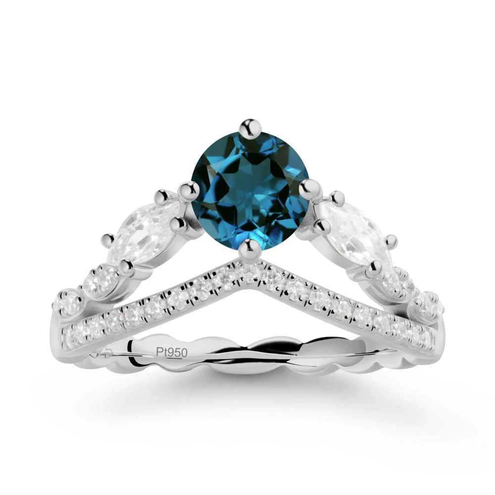 Round London Blue Topaz Crown Ring with Leaf - Image 8