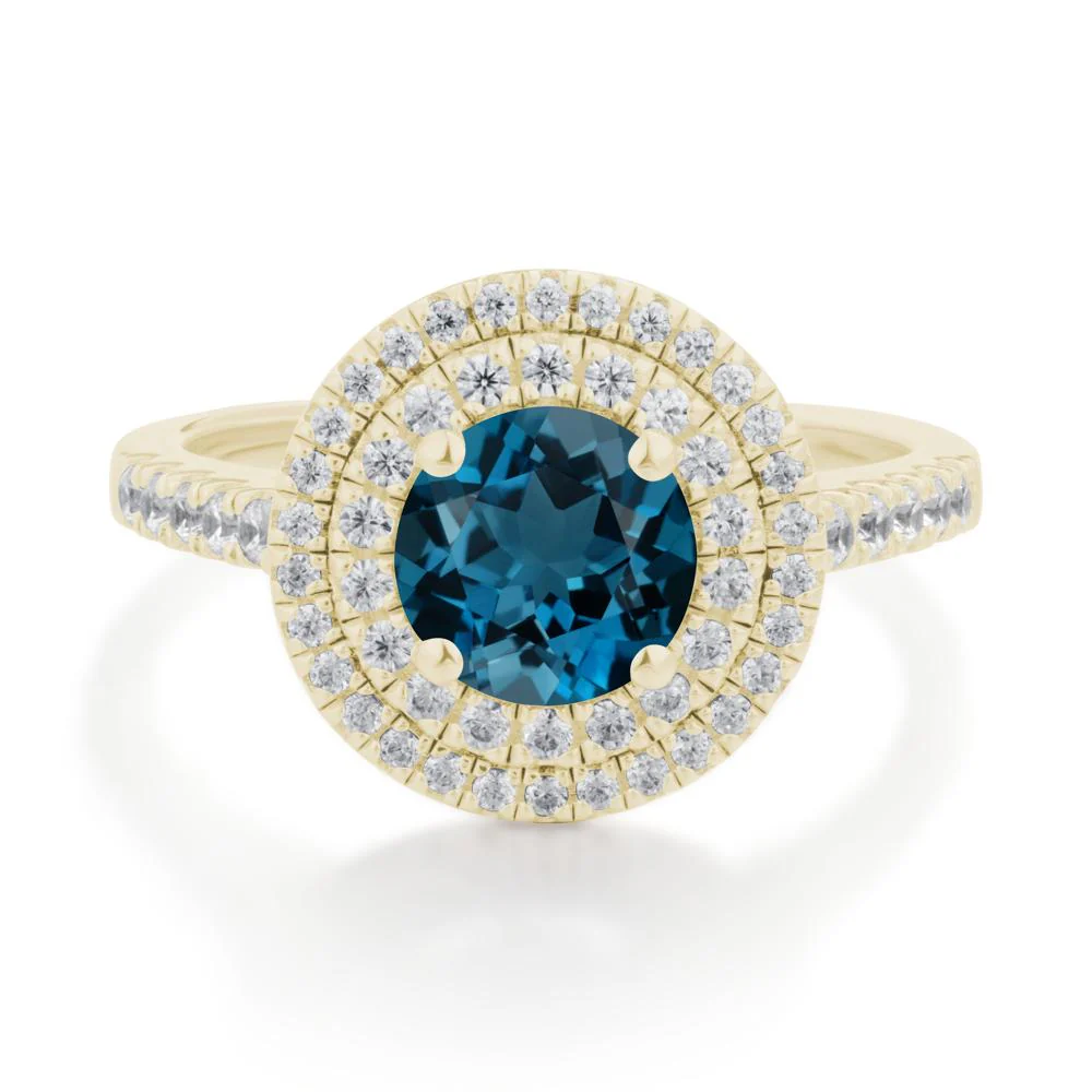 Round London Blue Topaz Double Halo Engagement Ring