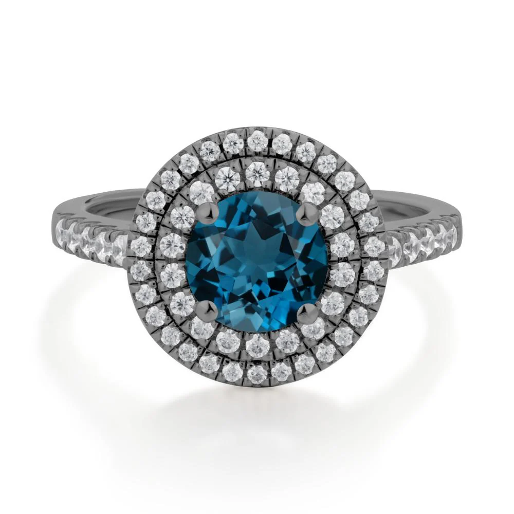 Round London Blue Topaz Double Halo Engagement Ring - Image 2