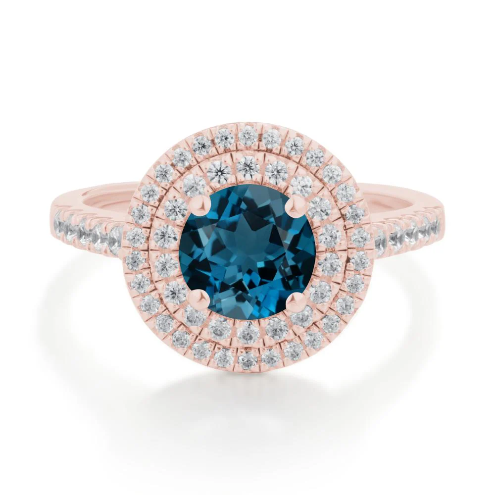 Round London Blue Topaz Double Halo Engagement Ring - Image 3