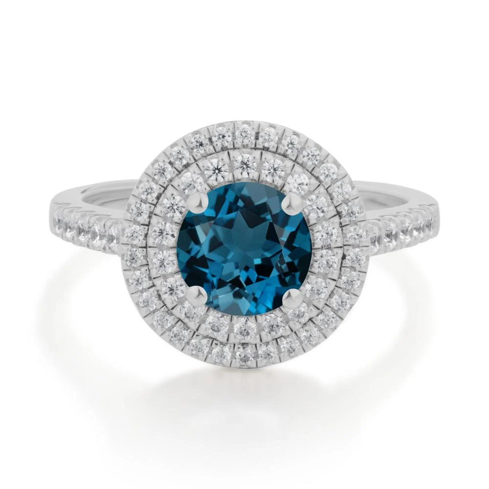 Round London Blue Topaz Double Halo Engagement Ring - Image 4