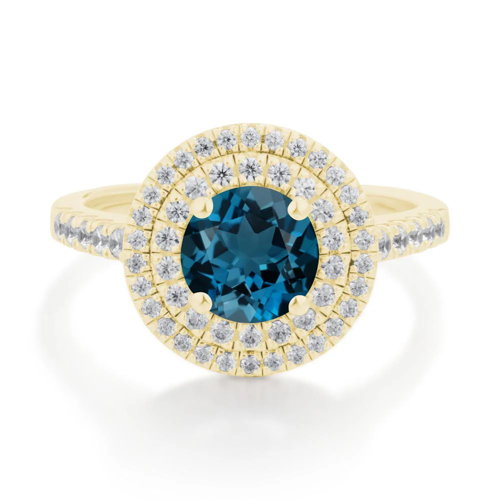 Round London Blue Topaz Double Halo Engagement Ring - Image 5