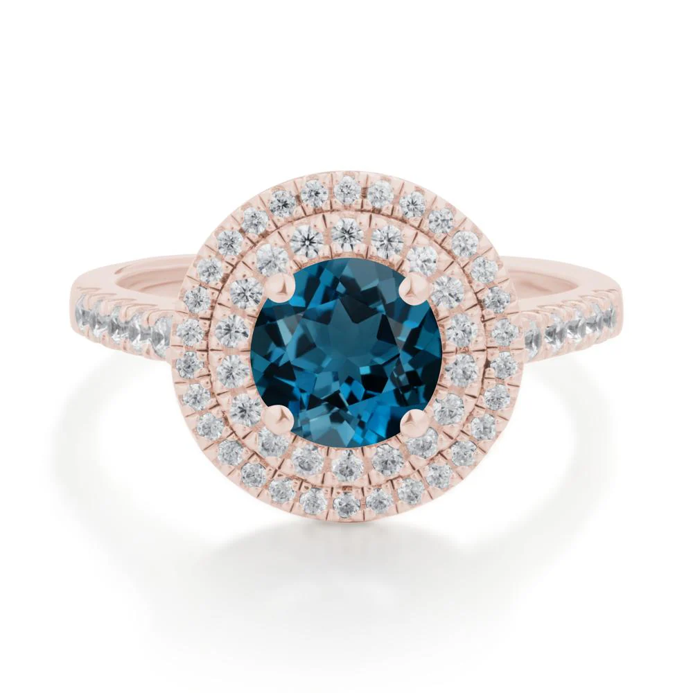 Round London Blue Topaz Double Halo Engagement Ring - Image 6