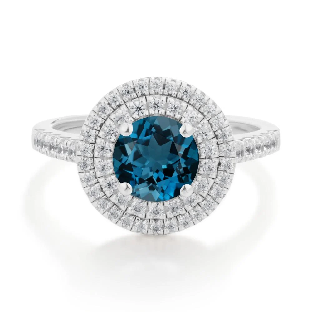 Round London Blue Topaz Double Halo Engagement Ring - Image 7