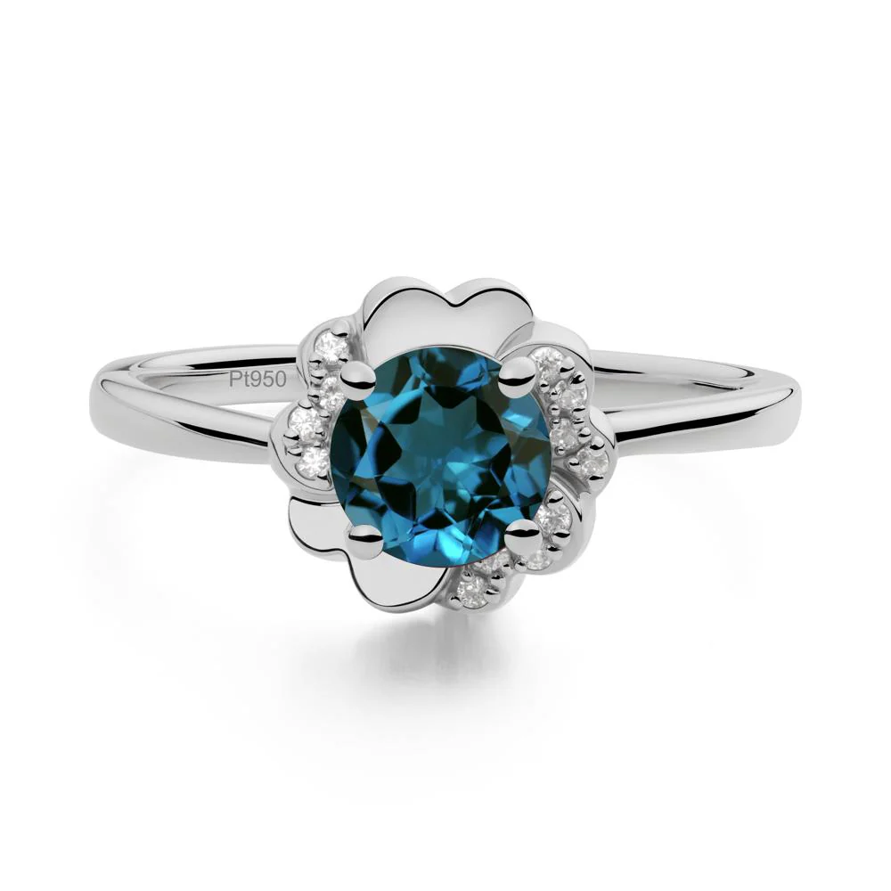 Round London Blue Topaz Floral Engagement Ring