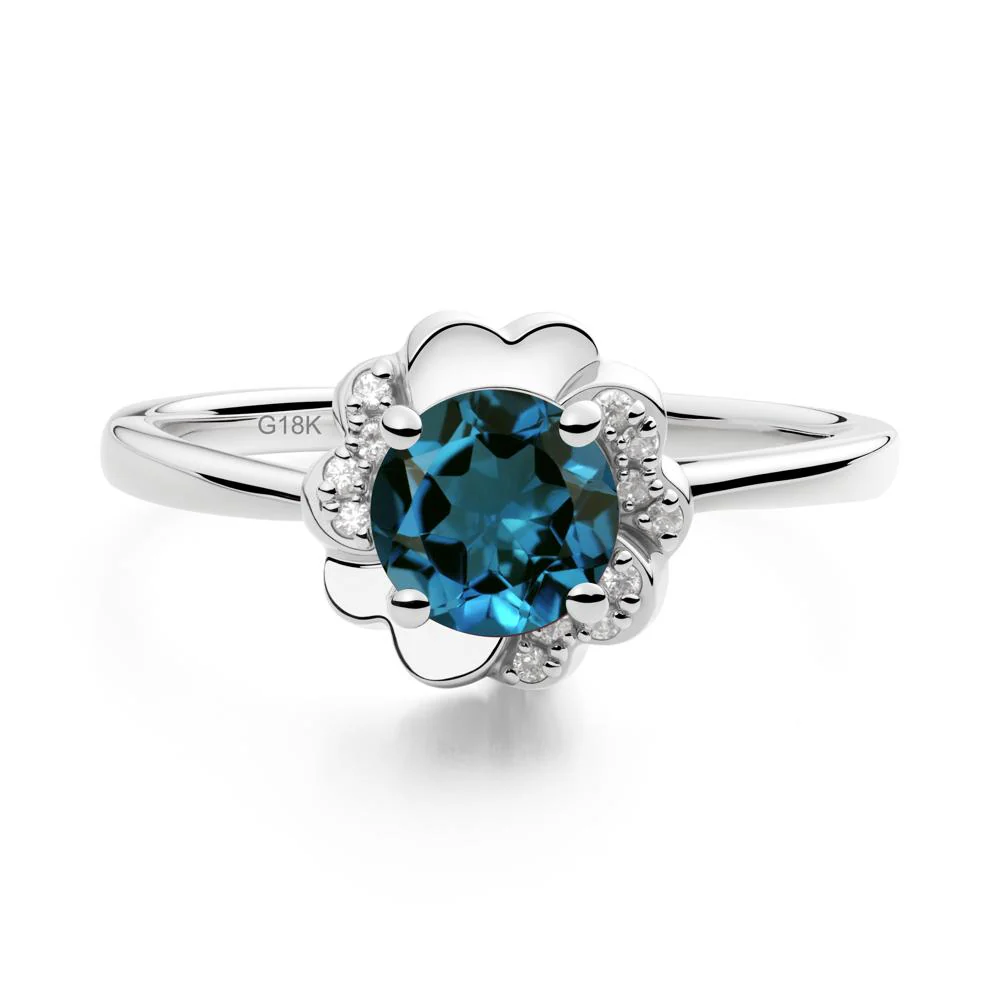Round London Blue Topaz Floral Engagement Ring - Image 4