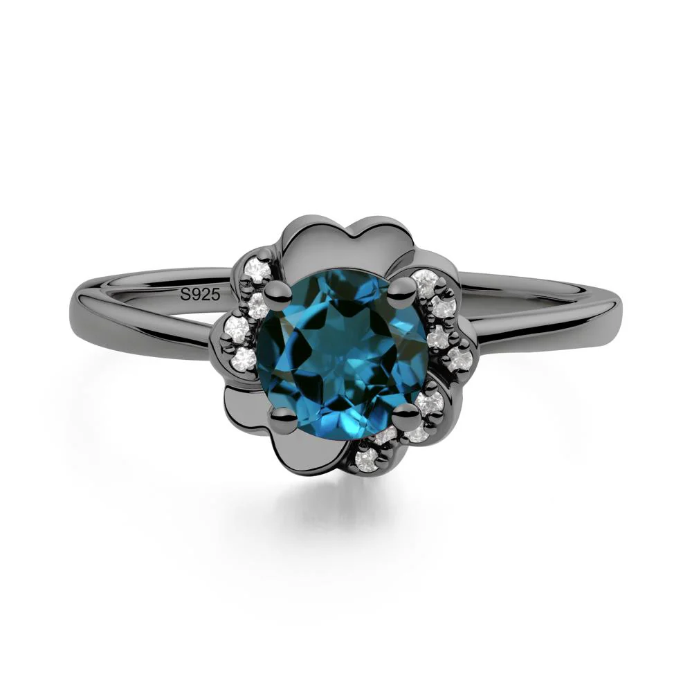 Round London Blue Topaz Floral Engagement Ring - Image 5