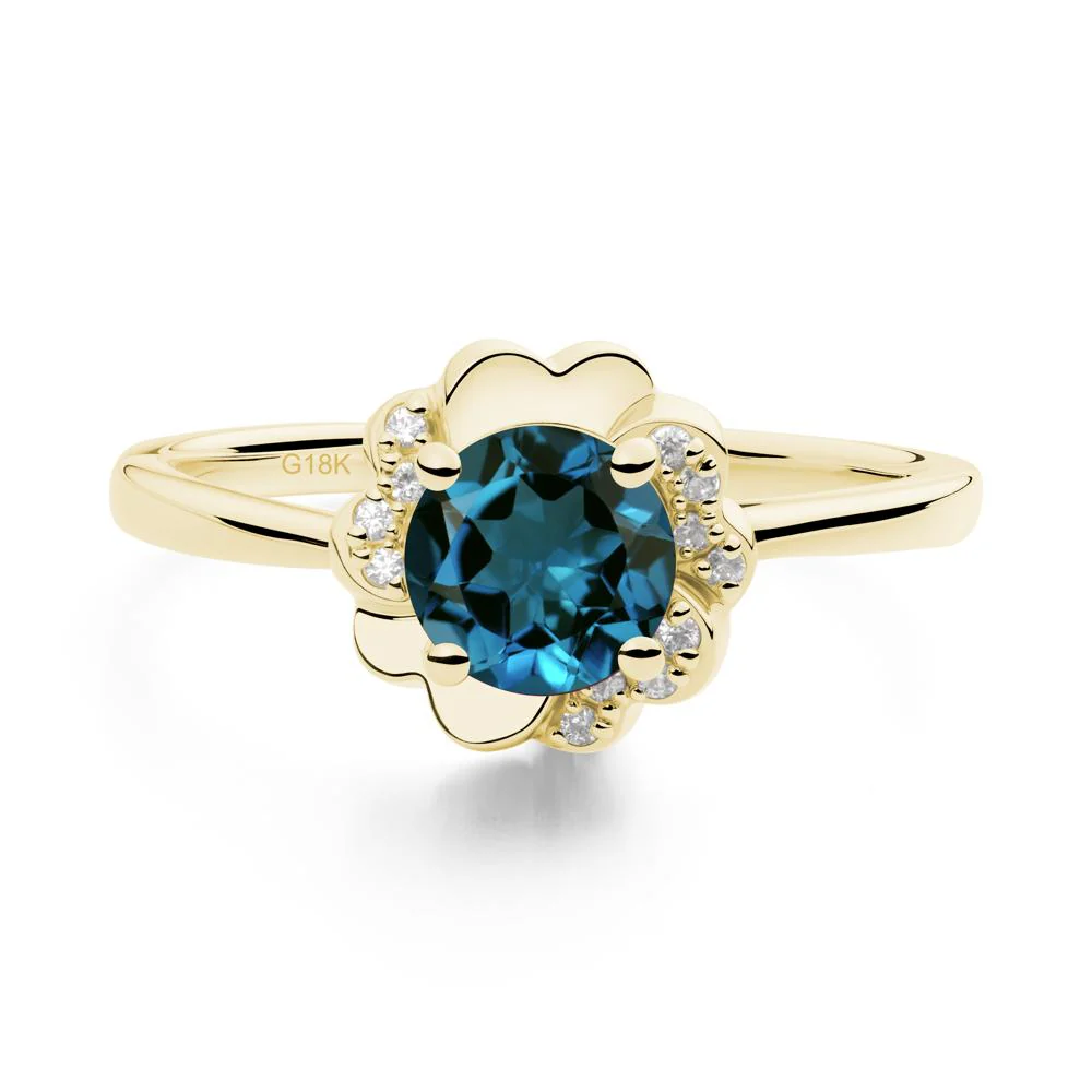 Round London Blue Topaz Floral Engagement Ring - Image 6