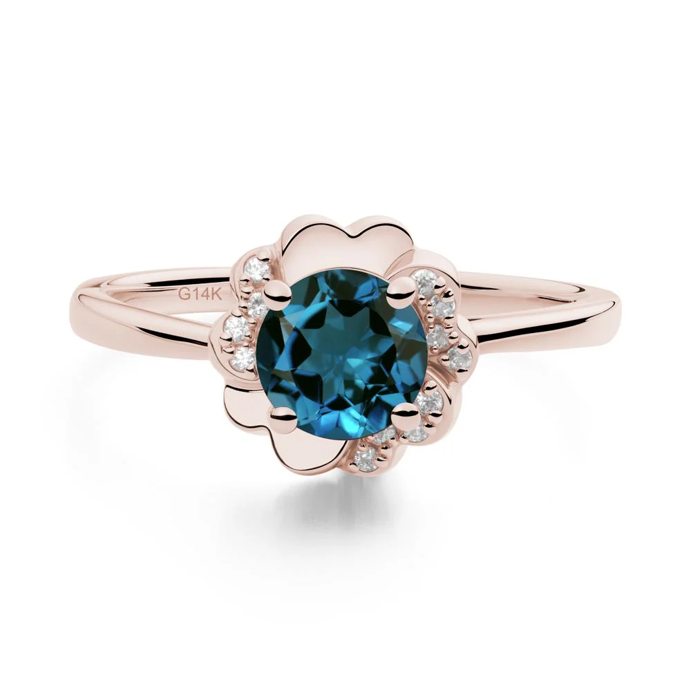 Round London Blue Topaz Floral Engagement Ring - Image 7