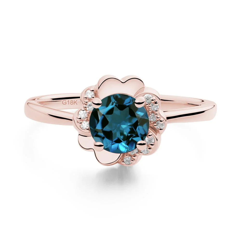 Round London Blue Topaz Floral Engagement Ring - Image 8