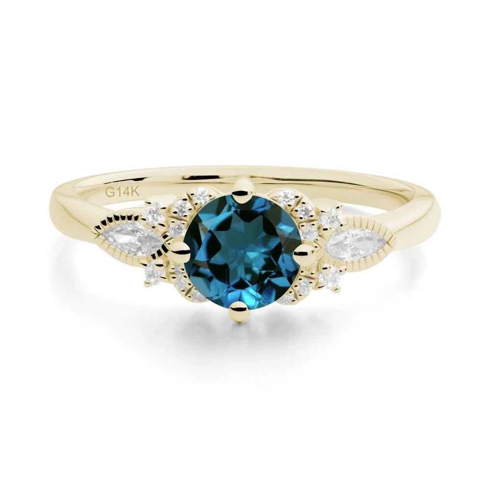 Round London Blue Topaz Floral Statement Ring - Image 4