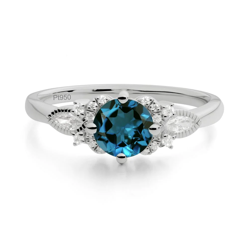 Round London Blue Topaz Floral Statement Ring - Image 7