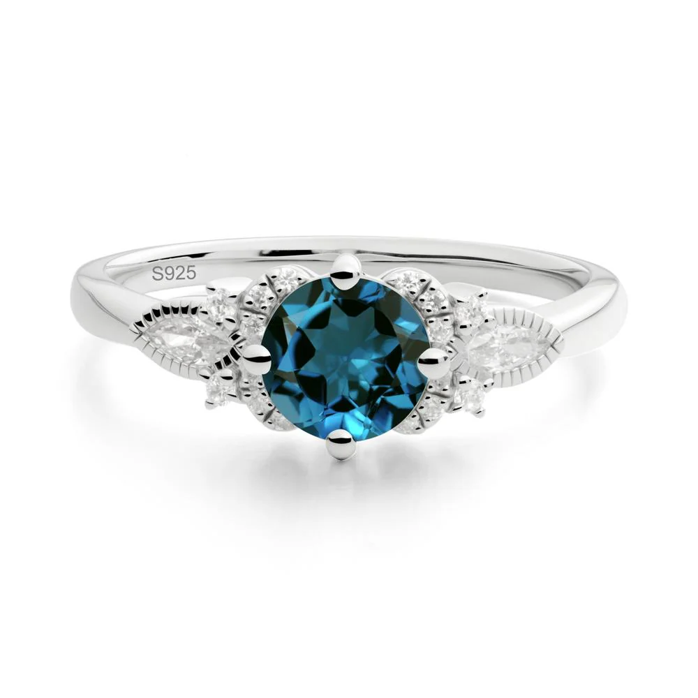 Round London Blue Topaz Floral Statement Ring - Image 9