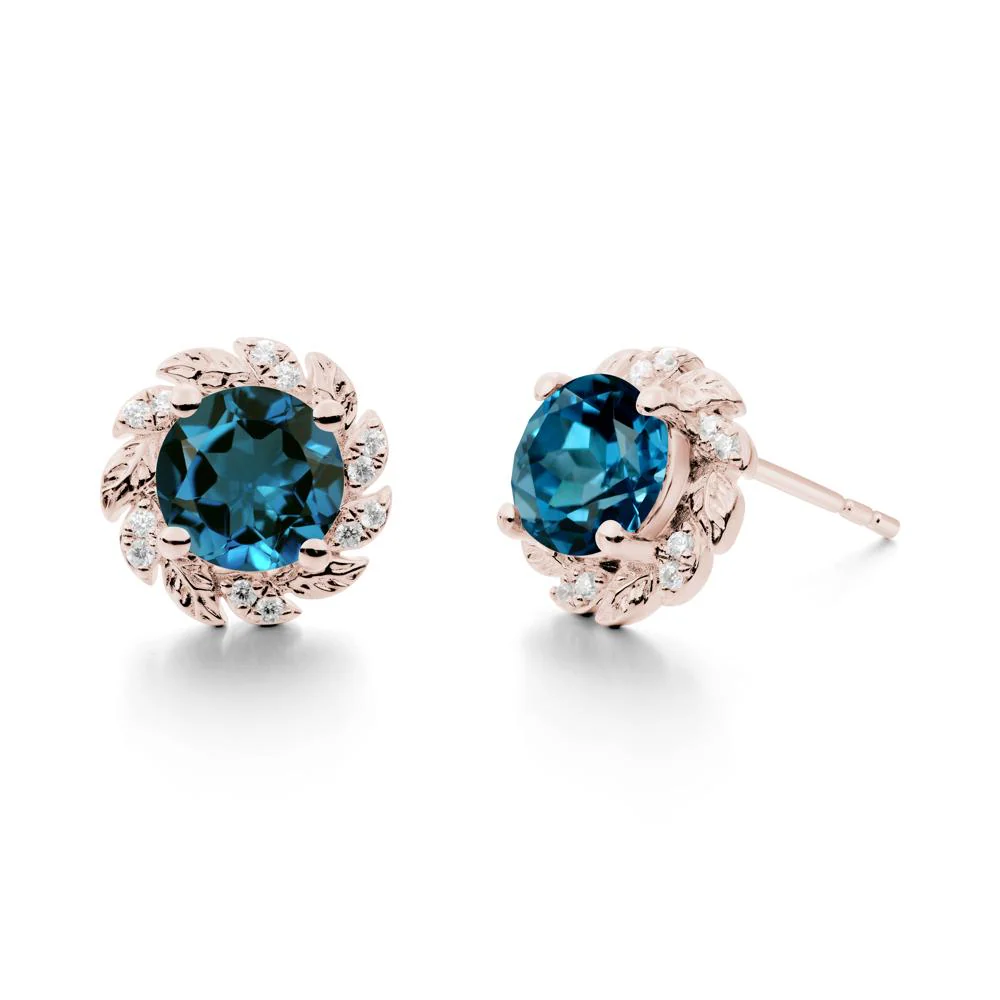 Round London Blue Topaz Flower Earrings - Image 2