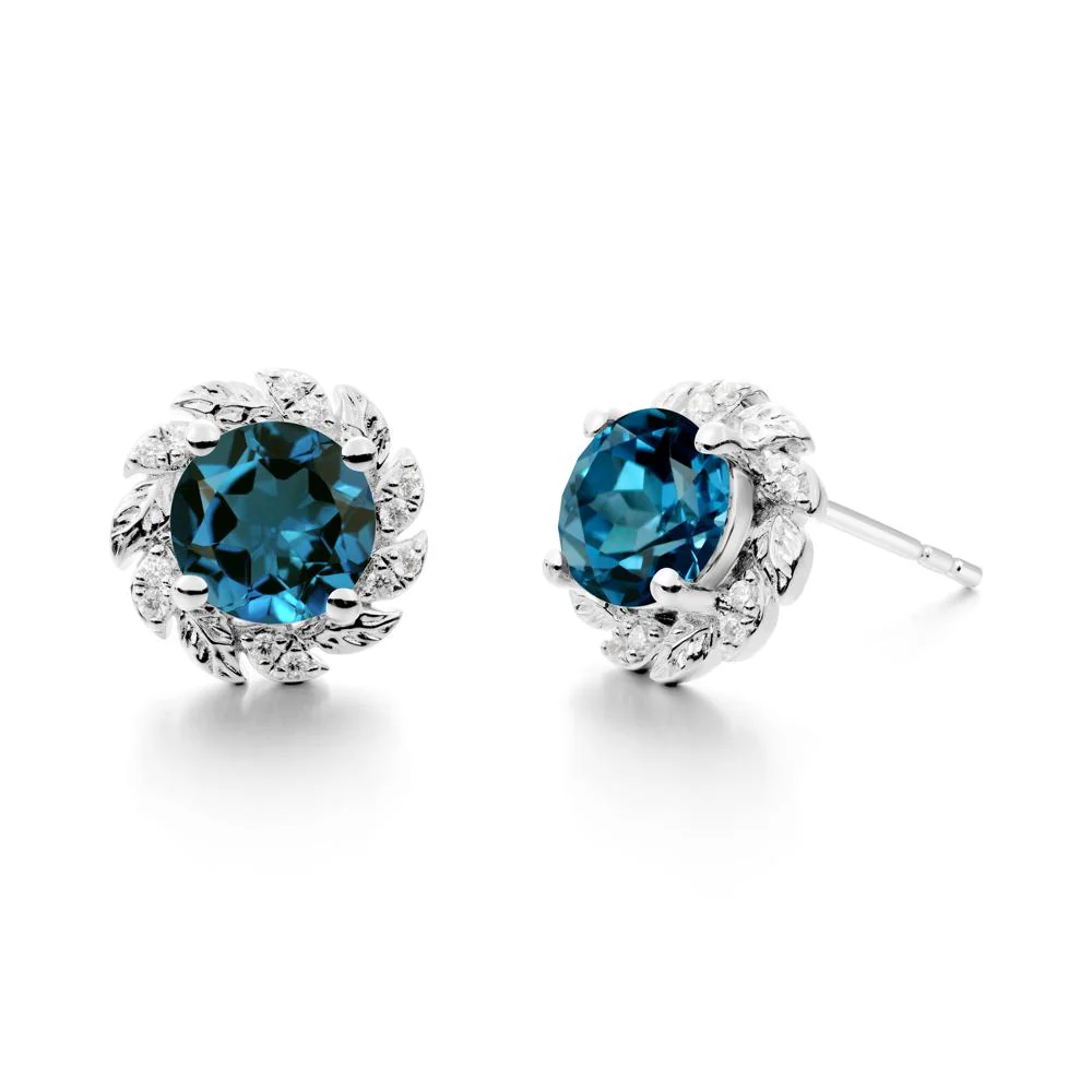 Round London Blue Topaz Flower Earrings - Image 5