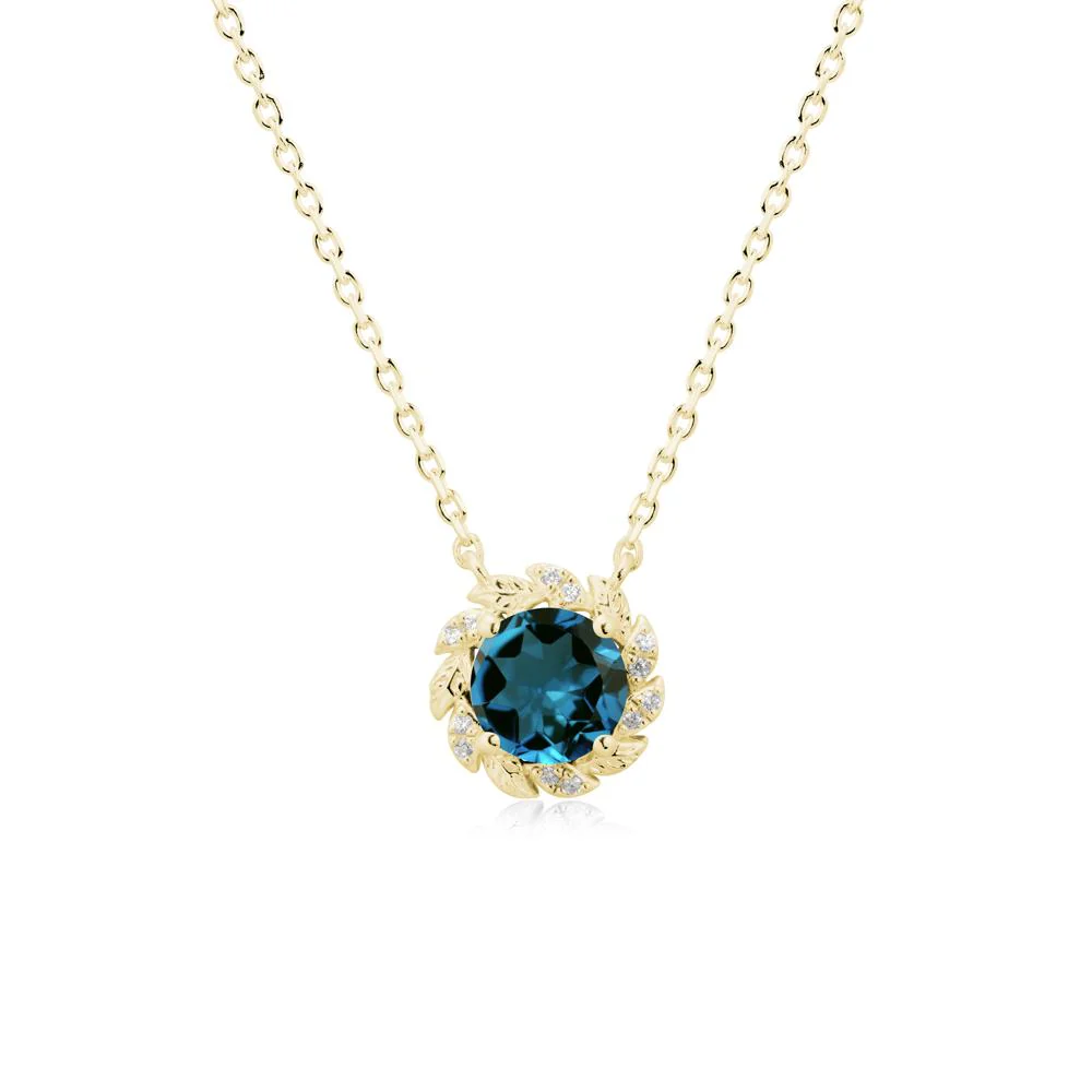 Round London Blue Topaz Leaf Halo Necklace - Image 6