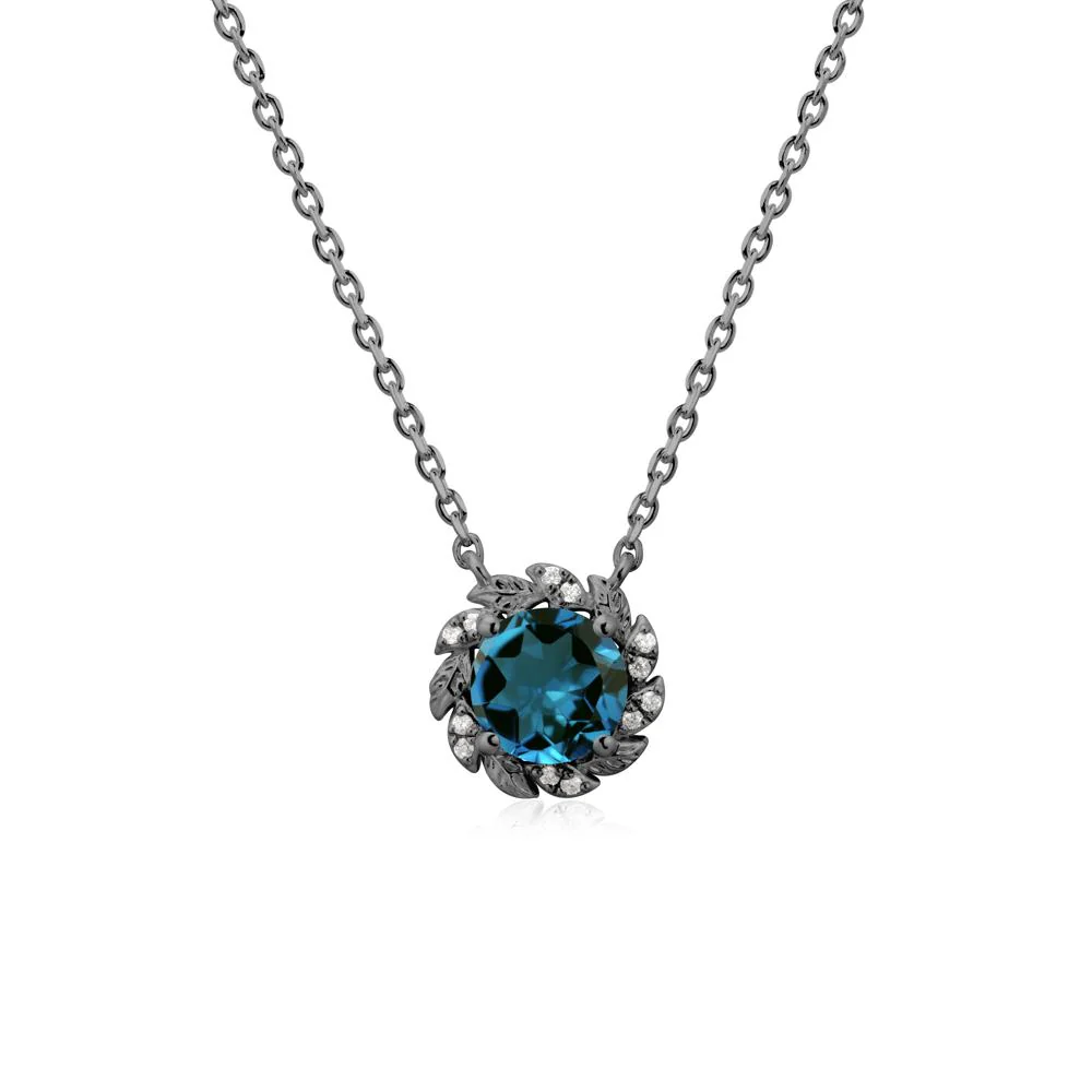Round London Blue Topaz Leaf Halo Necklace - Image 7