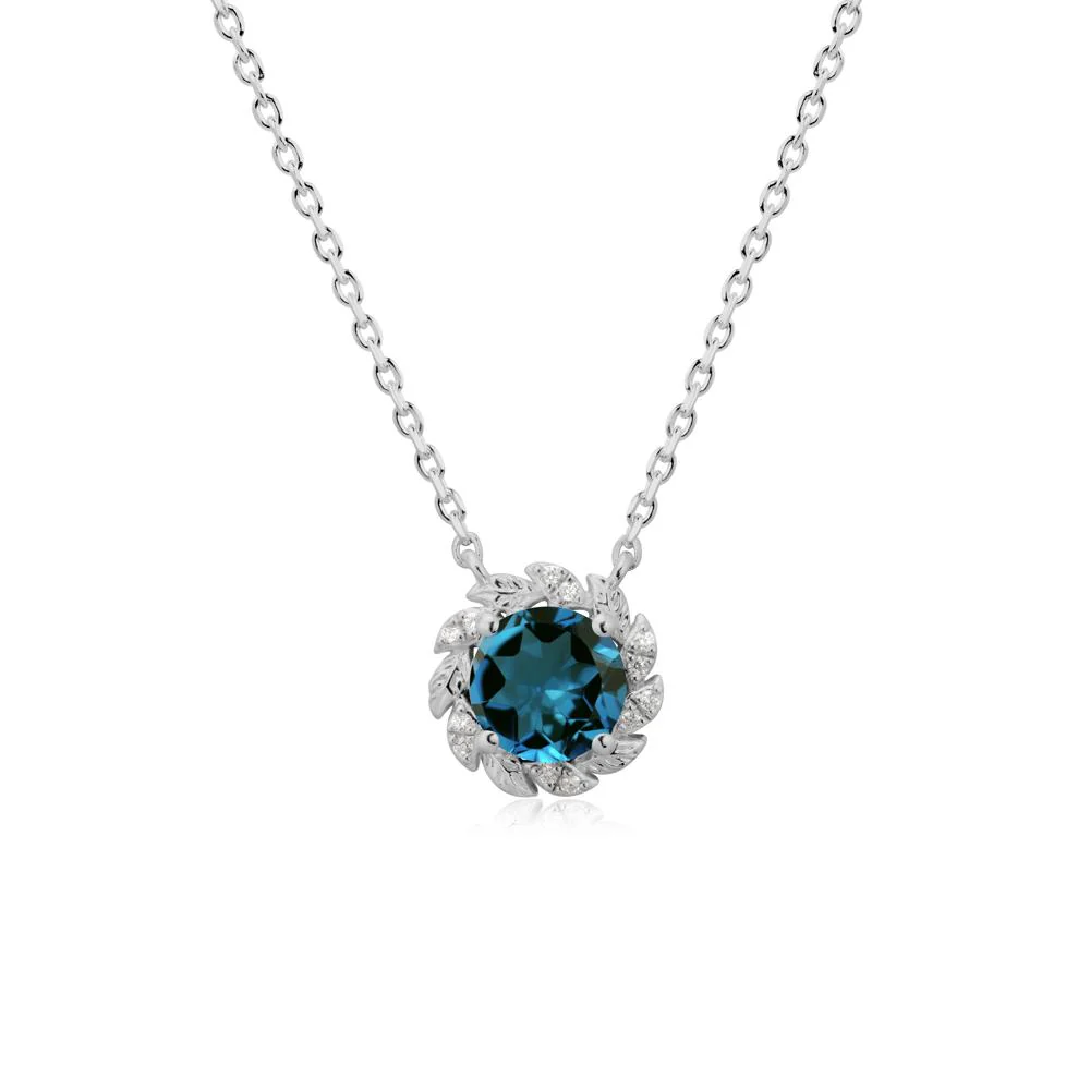 Round London Blue Topaz Leaf Halo Necklace - Image 8