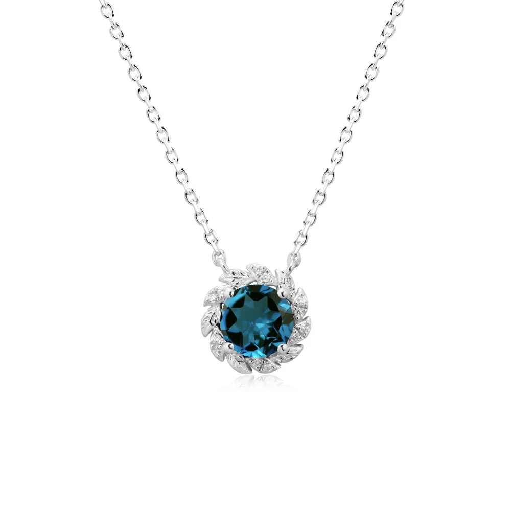 Round London Blue Topaz Leaf Halo Necklace - Image 9