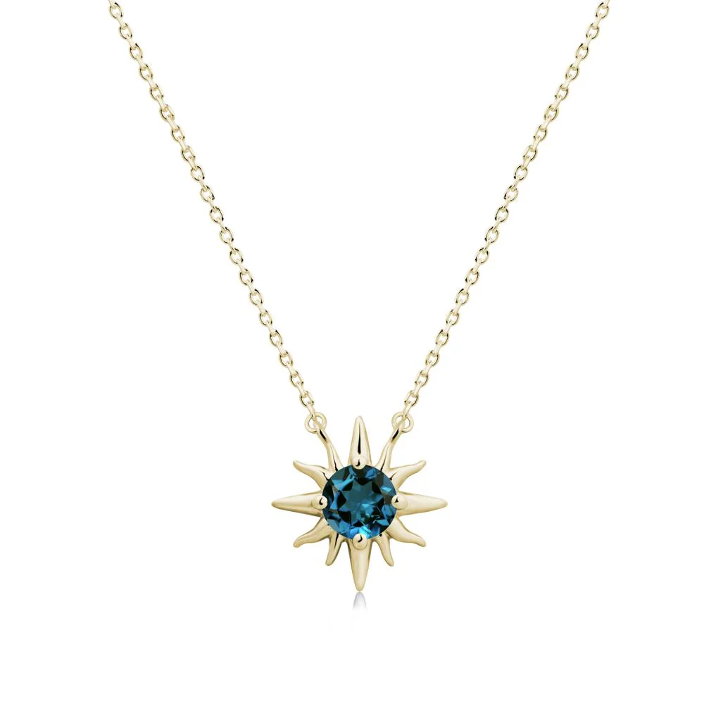 Round London Blue Topaz Sun Pendant Necklace - Image 4