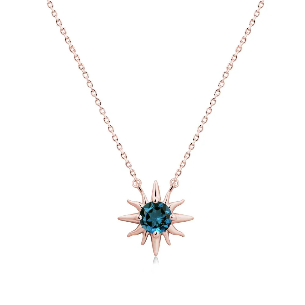 Round London Blue Topaz Sun Pendant Necklace - Image 5