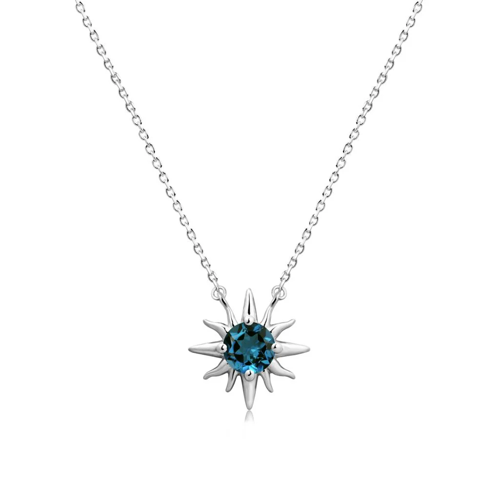 Round London Blue Topaz Sun Pendant Necklace - Image 6