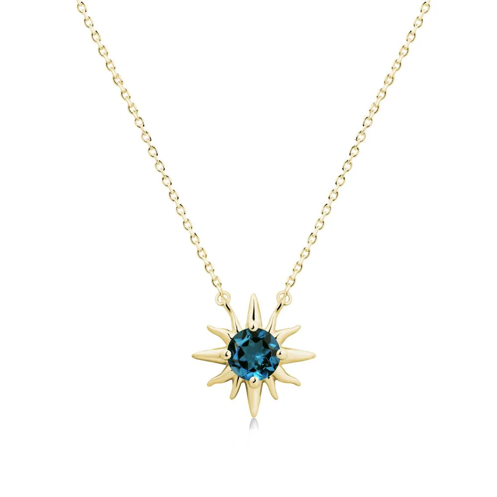 Round London Blue Topaz Sun Pendant Necklace - Image 7