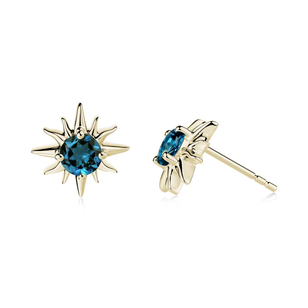 Round London Blue Topaz Sun Stud Earrings