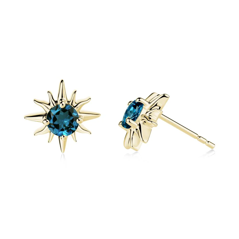 Round London Blue Topaz Sun Stud Earrings - Image 9