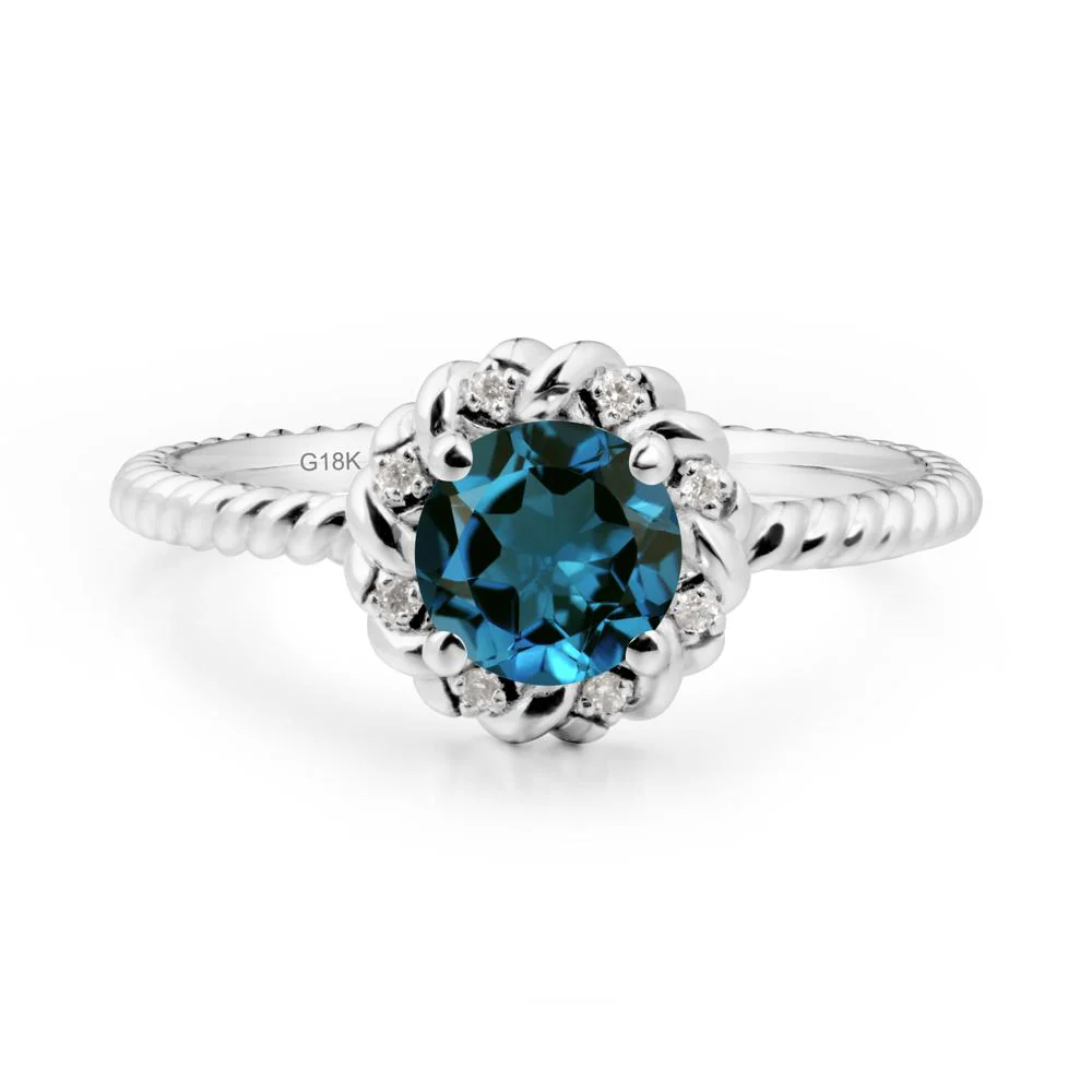 Round London Blue Topaz Twisted Halo Ring - Image 3