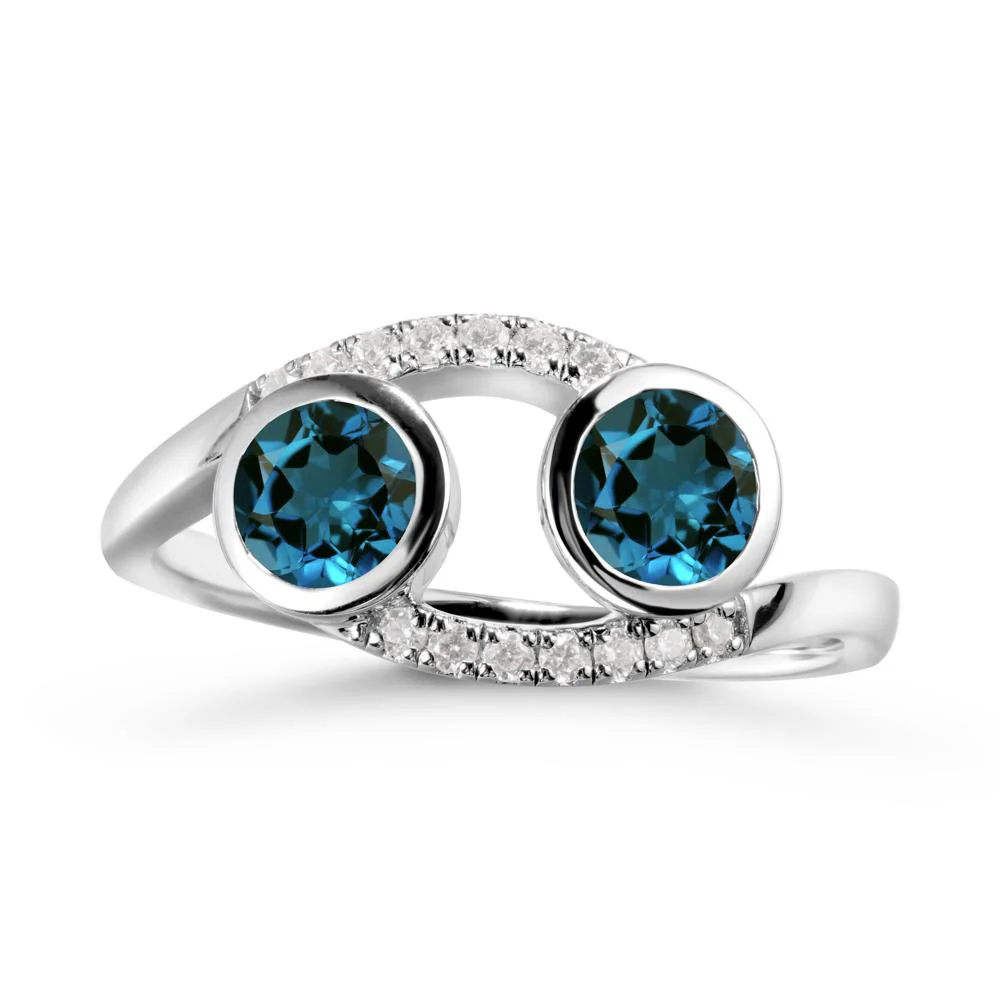 Round London Blue Topaz Two Stone Ring