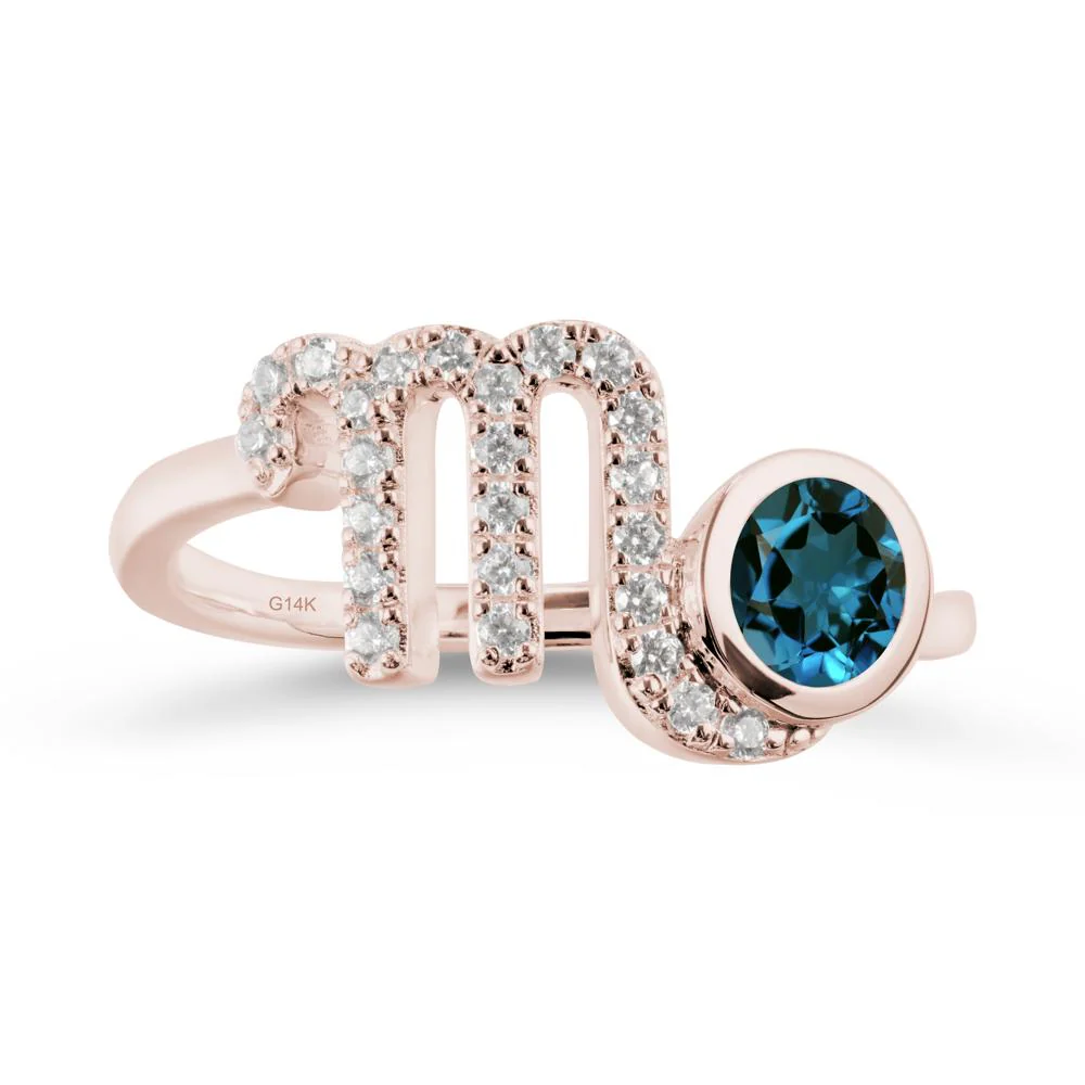 Round London Blue Topaz Wrap Around Scorpio Zodiac Ring - Image 2