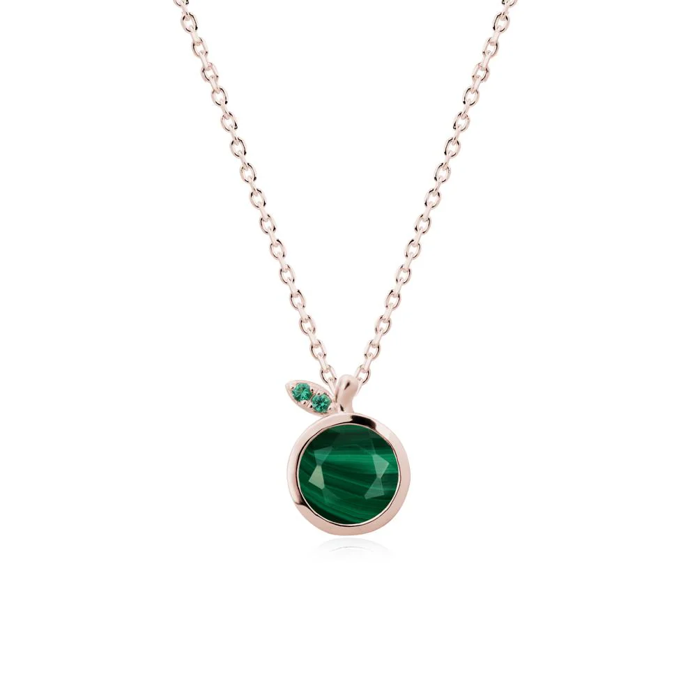 Round Malachite and Emerald Leaf Pendant Necklace - Image 2