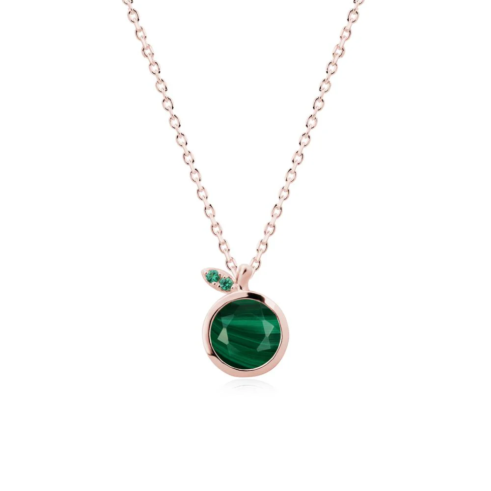 Round Malachite and Emerald Leaf Pendant Necklace - Image 5