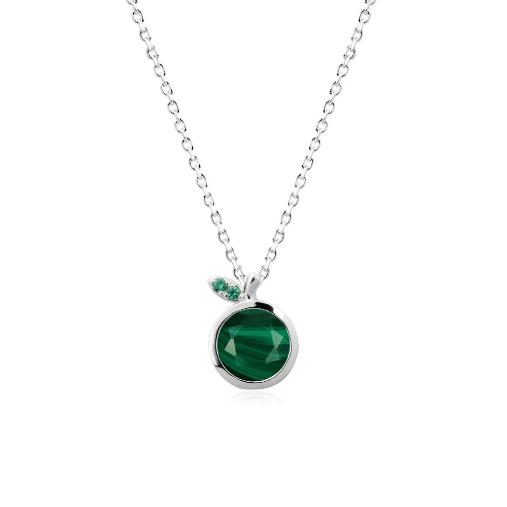 Round Malachite and Emerald Leaf Pendant Necklace - Image 6