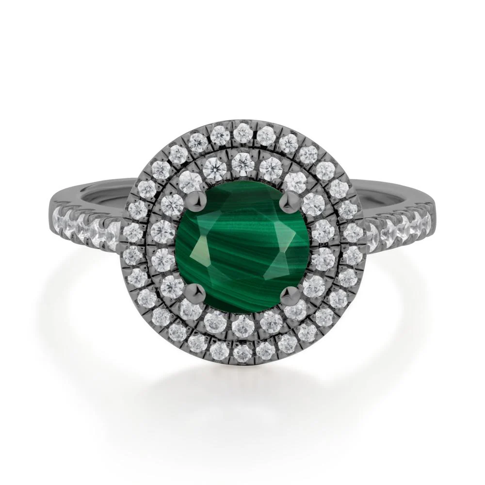 Round Malachite Double Halo Engagement Ring - Image 3