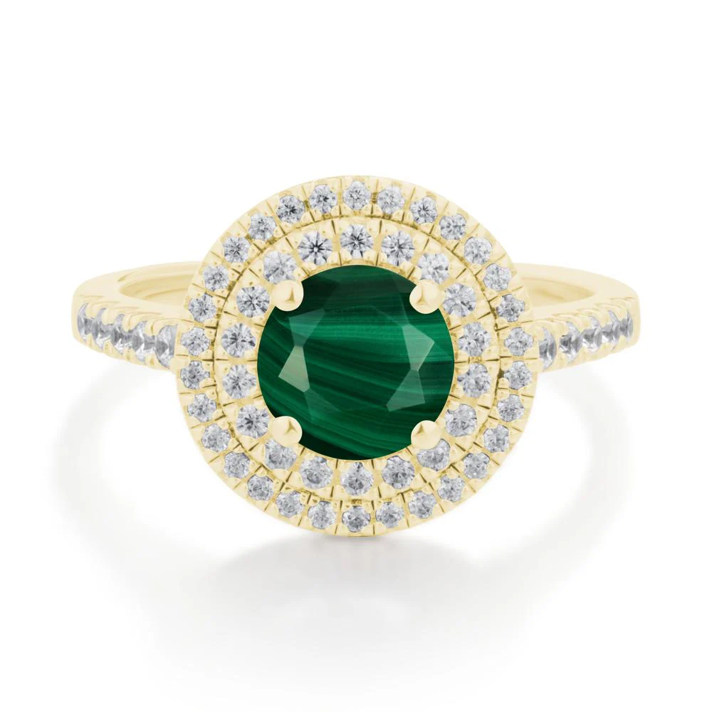 Round Malachite Double Halo Engagement Ring - Image 7