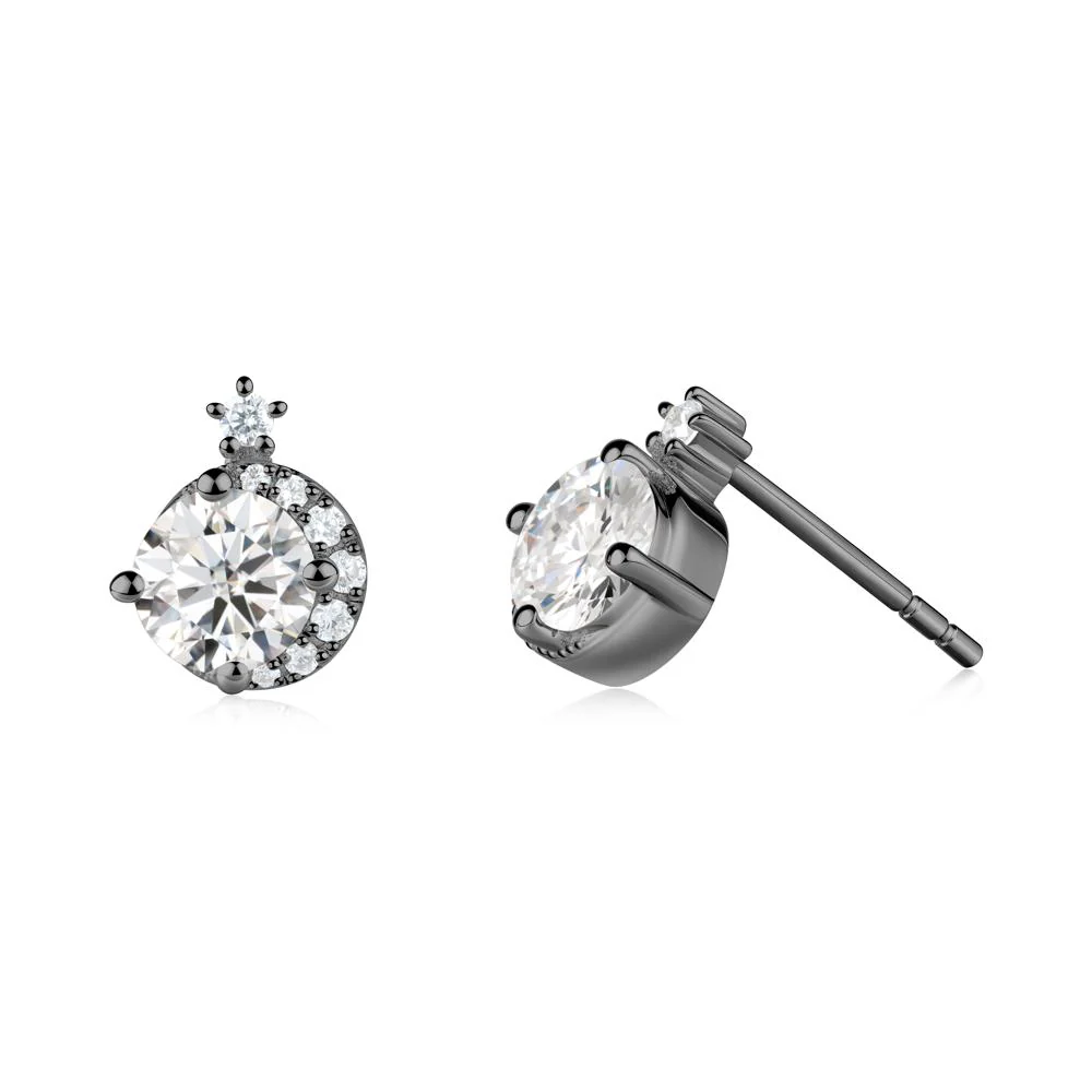 Round Moissanite Crescent Stud Earrings - Image 5