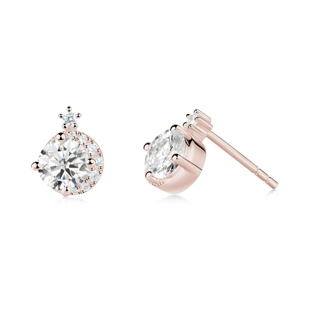 Round Moissanite Crescent Stud Earrings - Image 6