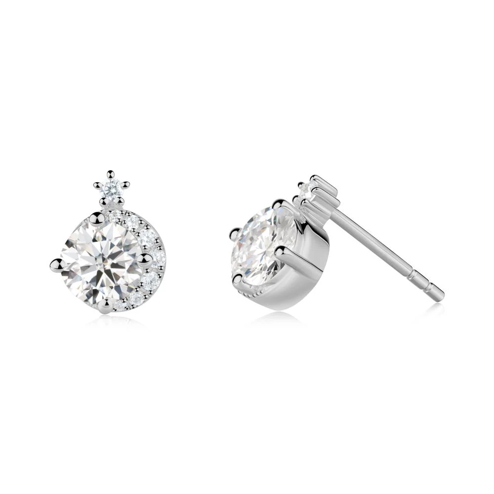 Round Moissanite Crescent Stud Earrings - Image 8