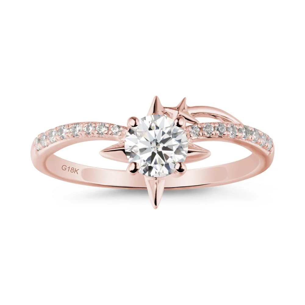 Round Moissanite Four Point Star Ring - Image 4