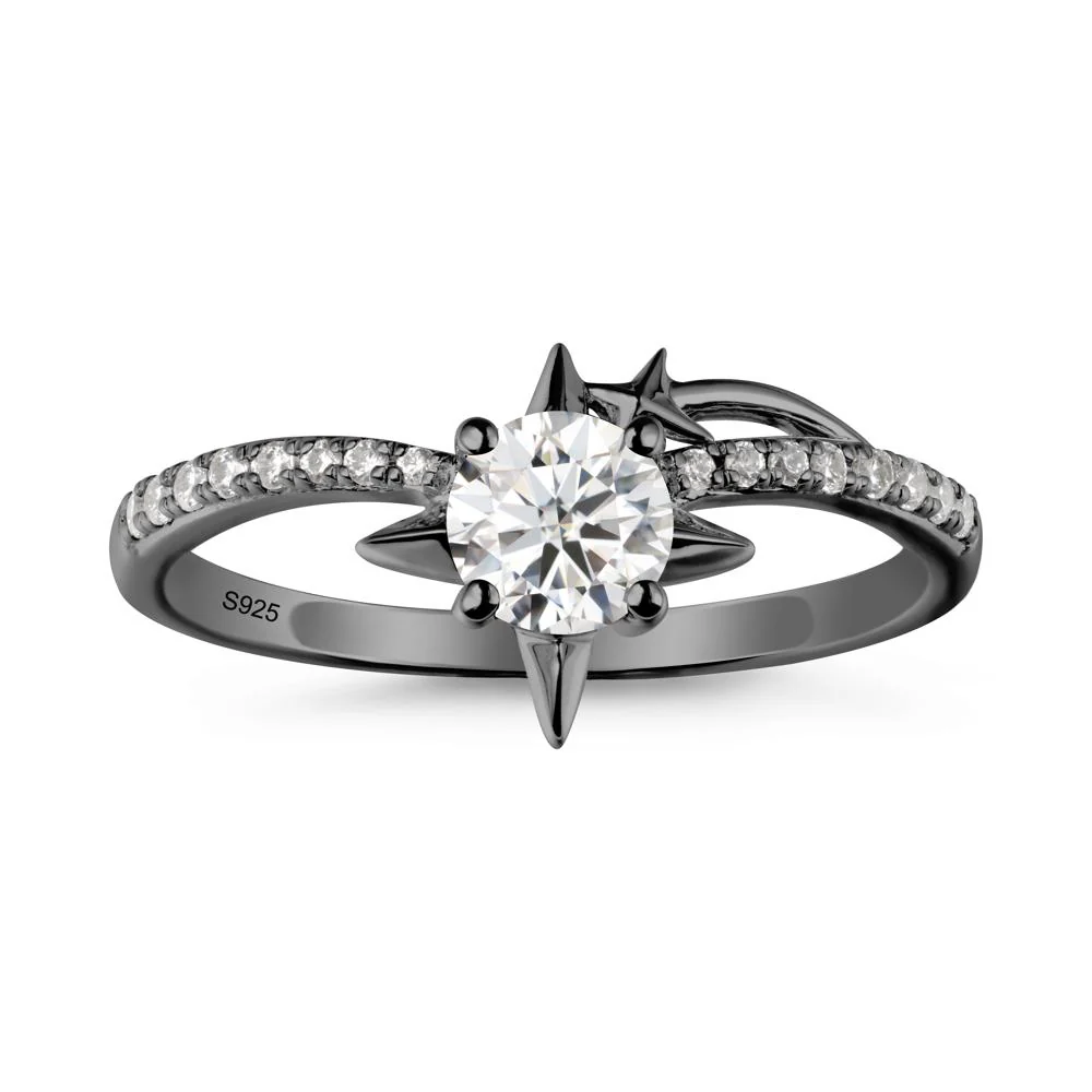 Round Moissanite Four Point Star Ring - Image 7