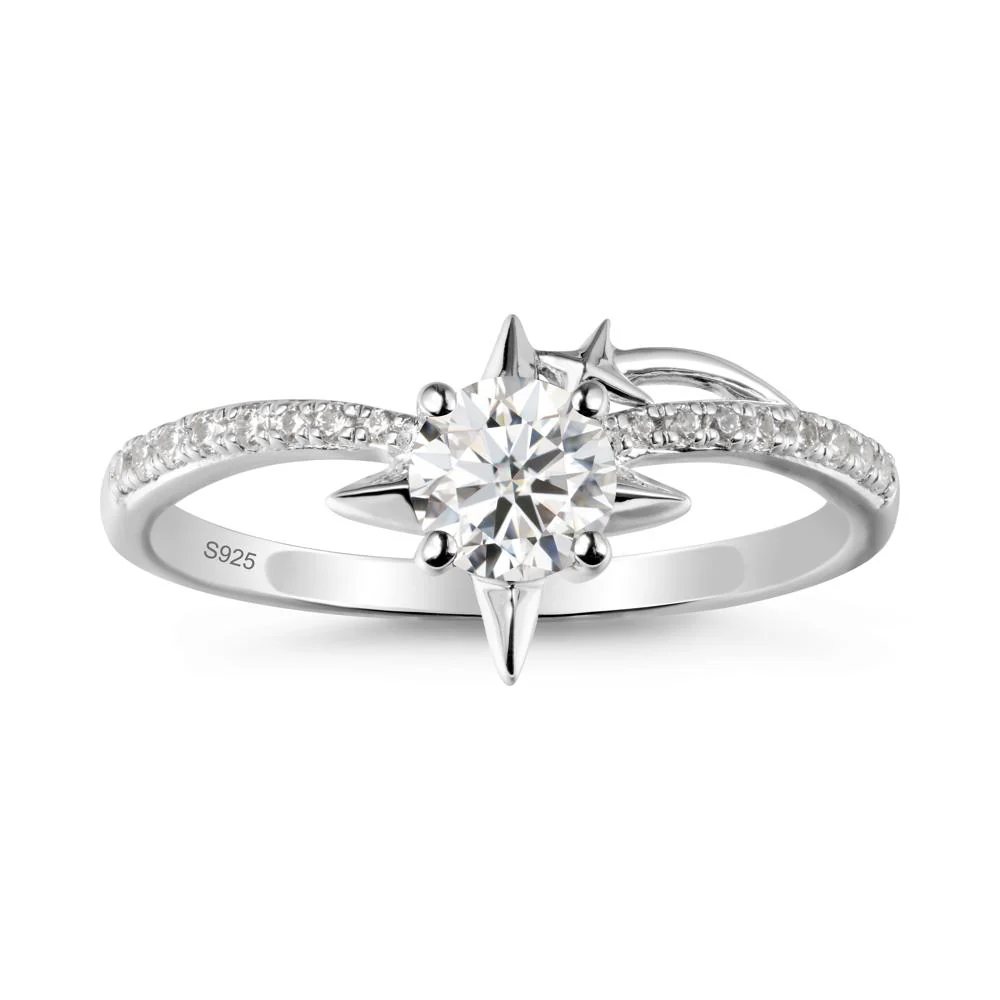 Round Moissanite Four Point Star Ring - Image 9