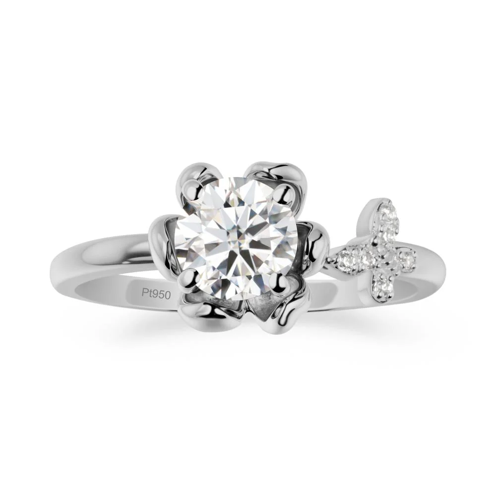Round Moissanite Petal Halo Ring