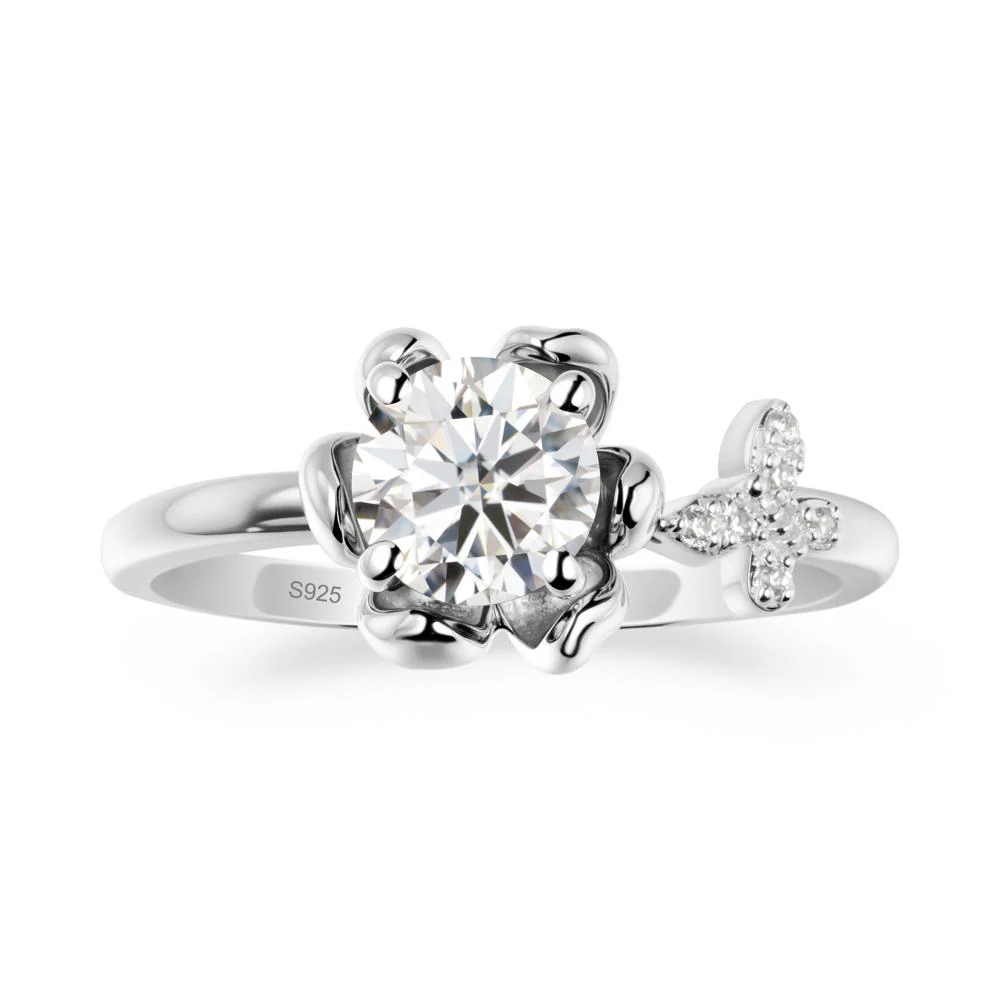 Round Moissanite Petal Halo Ring - Image 9