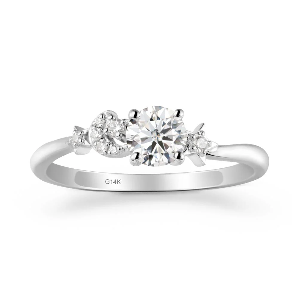 Round Moissanite Ring with Moon and Pentacle - Image 3