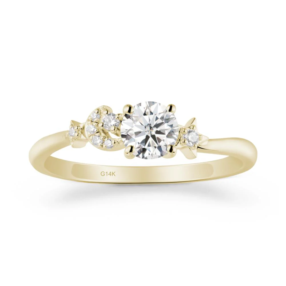 Round Moissanite Ring with Moon and Pentacle - Image 4